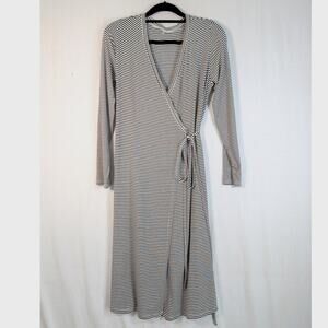 NOM Maternity Nursing Wrap Dress Maxi Striped Black and White Size Large